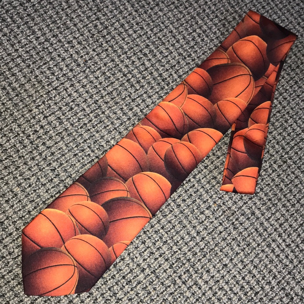 Ralph Marlin Mens‎ Basketball Pattern Tie Orange Black Graphic Vintage 1995 OS